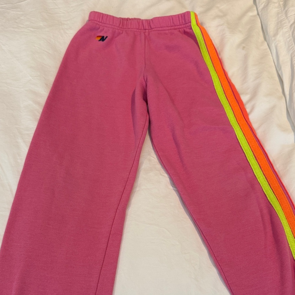 Aviator Nation Kids Pink Joggers with Neon Stripes